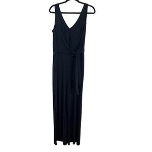 Badgley Mischka Jumpsuit‎ 12 Black Belted Wide Leg Preppy Classic Neutral Mature